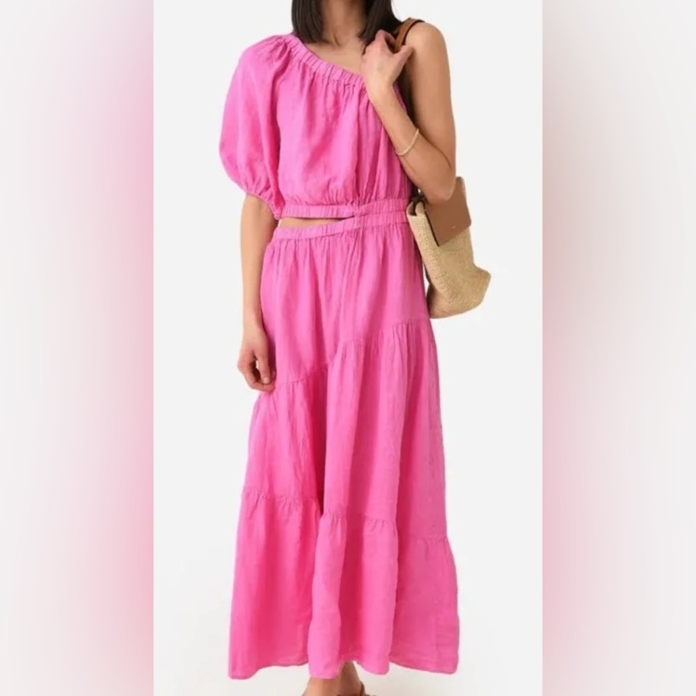 NWT Velvet By Graham & Spencer Crista One Shoulder Cut Out Linen Maxi Dress S